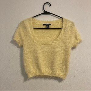 Forever 21 light yellow fuzzy crop top sweater